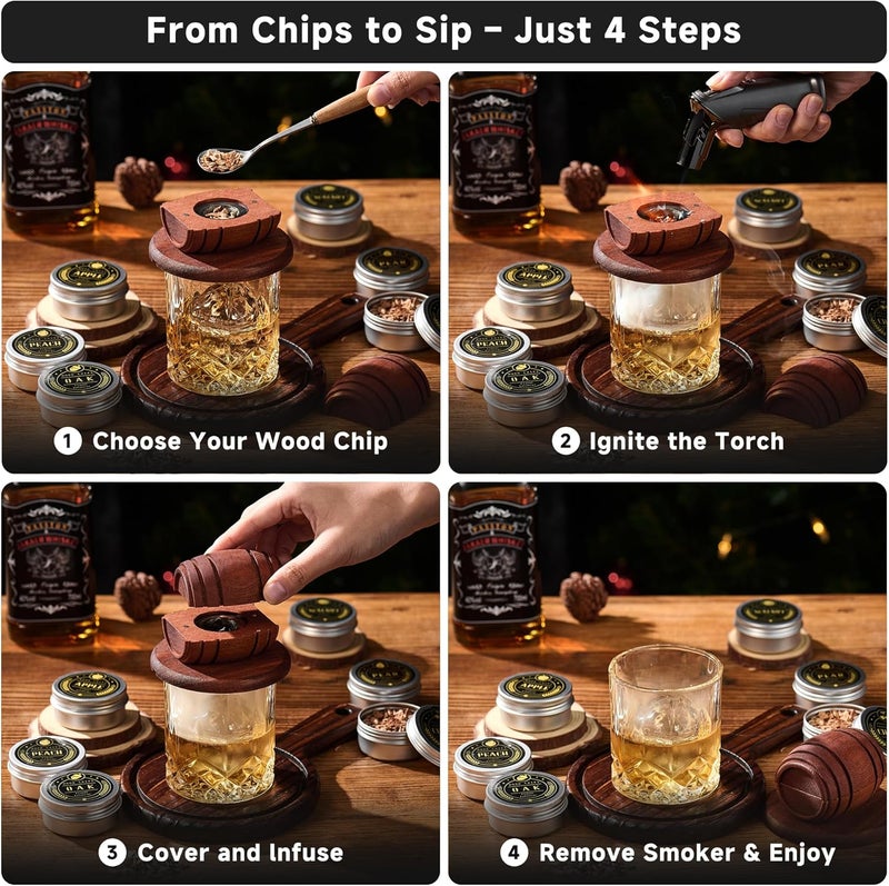 ComboJoy 12 Flavor Cocktail Smoker Wood Chips Gift Set for Men - Cinnamon, Cloves, Orange Peel, Cardamom, Rose, Ginger, Pear, Peach, Cherry, Apple, Oak, Walnut for Whiskey/Bourbon/Drinks Smoke Gun - Image 5